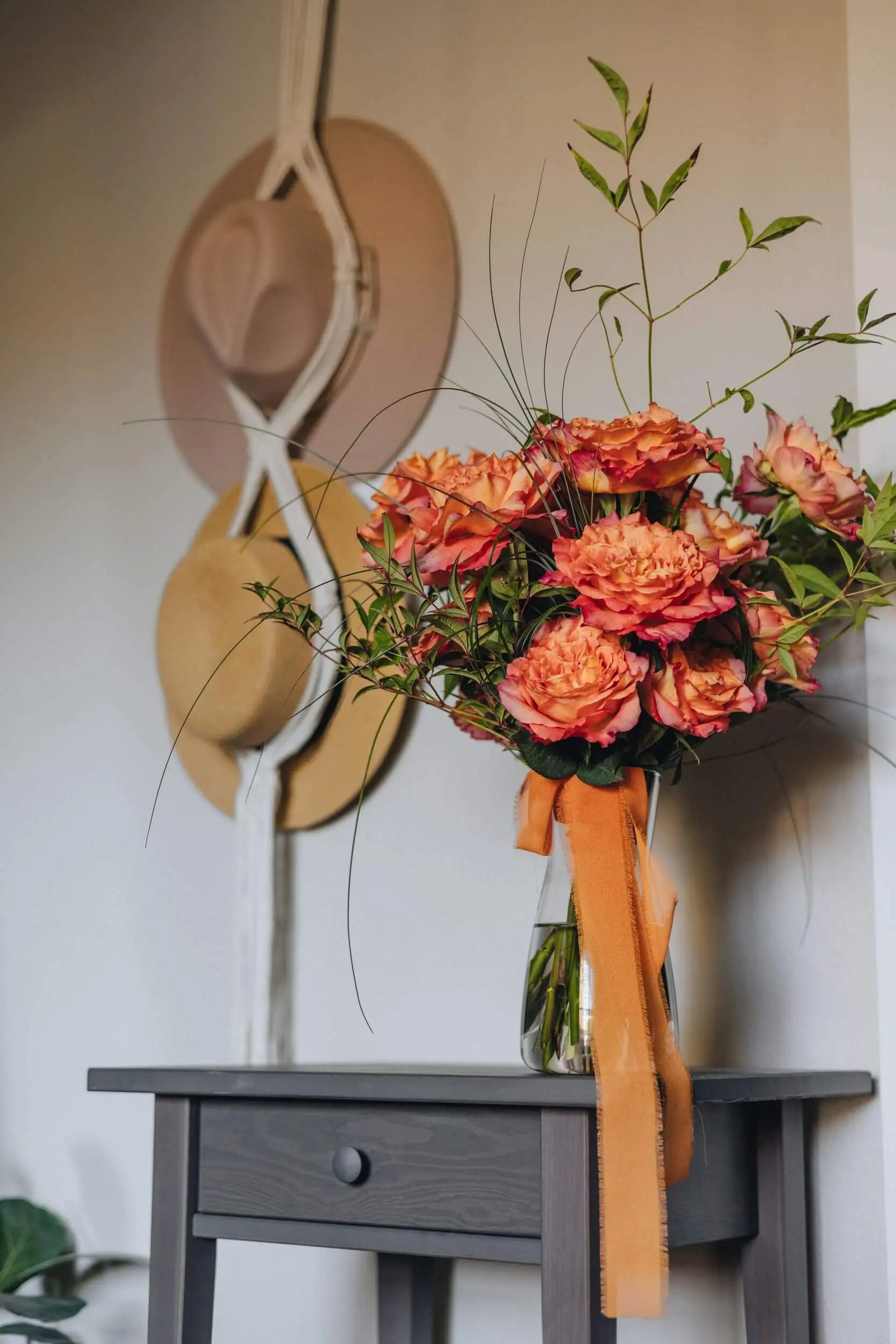 Classic rose bouquet in entryway interior Portland Oregon Kvetka Flower