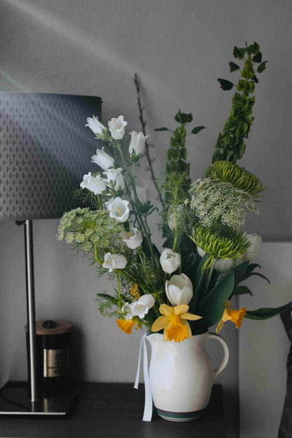 Deluxe spring bouquet with green, white, and yellow flowers – subscription by Kvetka Flower Portland