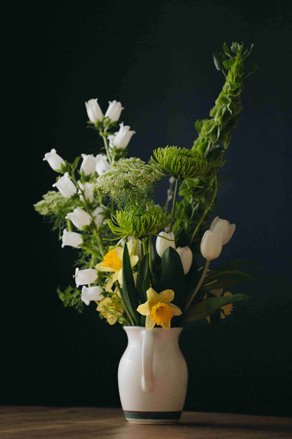 Full Deluxe bouquet with white bellflowers, green Queen Anne's lace and daffodils – Kvetka Flower Portland OR