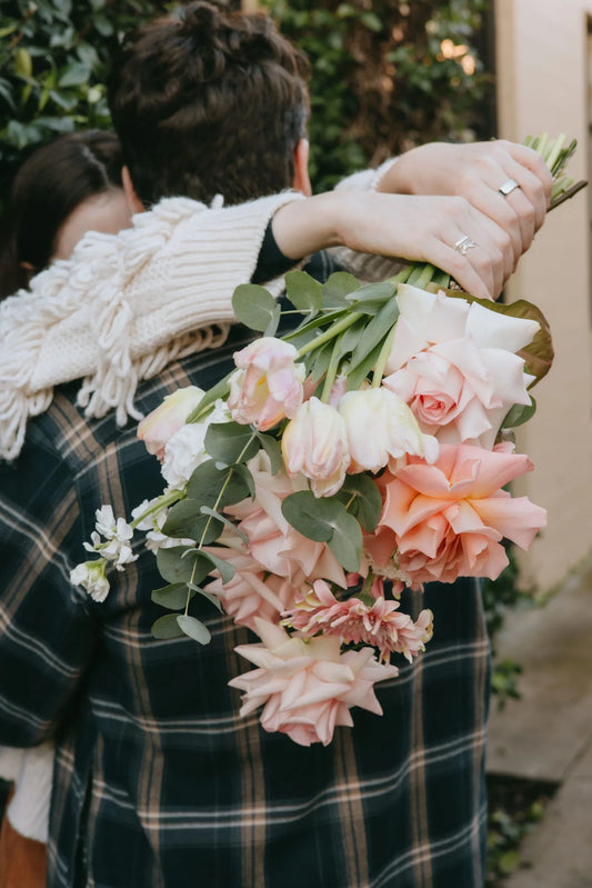 Romantic moment with premium pink roses bouquet