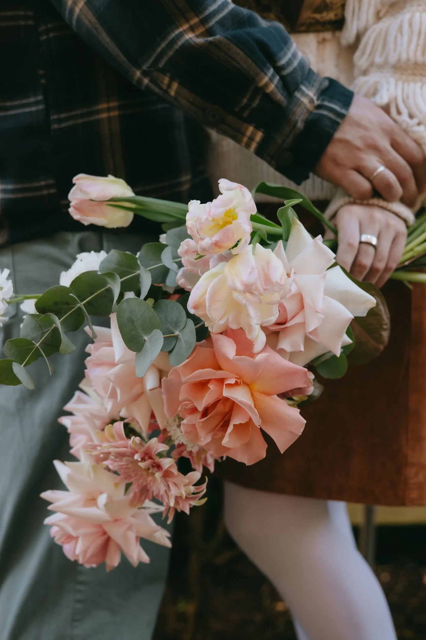 Close-up of premium pink roses bouquet with delicate blooms