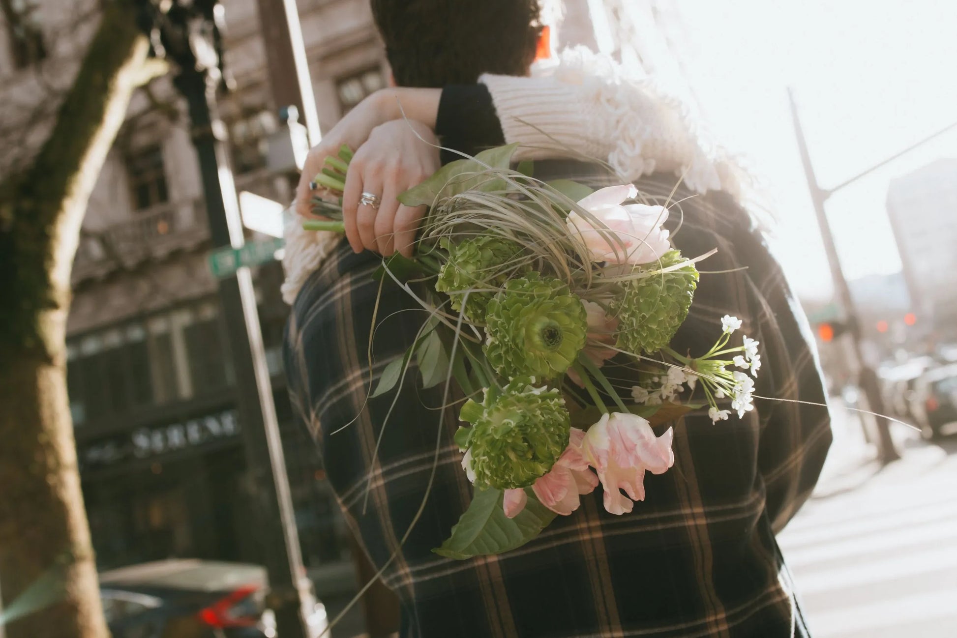 Romantic moment with wild textured bouquet