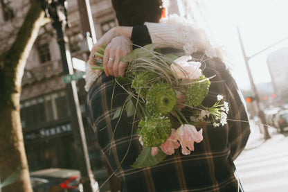 Romantic moment with wild textured bouquet